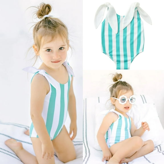 uublik Summer Toddler Bikini Shoulder Tie One-Piece Swimwear Swimsuit Beachwear Blue, Sizes 6M-5T