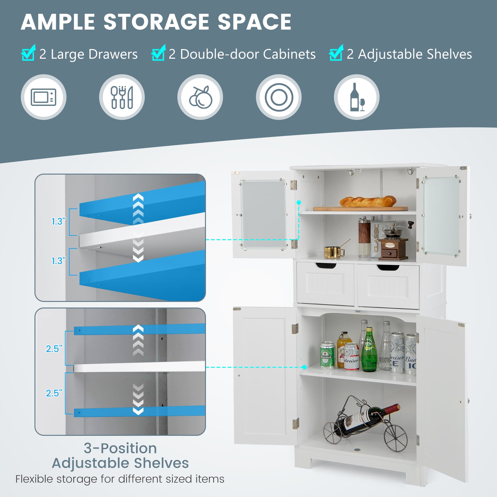Giantex Freestanding Bathroom Storage Cabinet, Tall Linen Floor Cabinet w/Adjustable Shelves, White