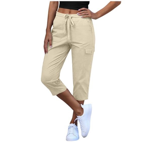 Hurxie Women Capris Cargo Pants Summer Hiking Pants Casual Lightweight Outdoor with Pockets Khaki XL