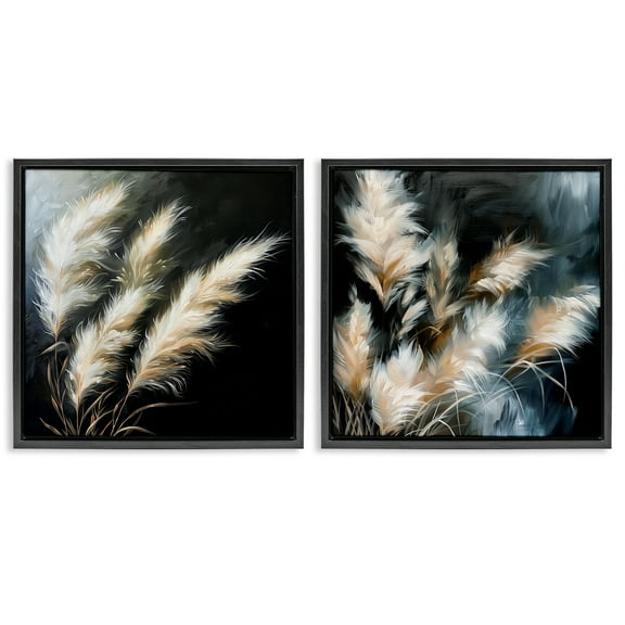 Stupell Industries Windblown Wheat Sprigs Plants & Flowers Painting Black Floater Framed Canvas Art Print Wall Art, 18 x 18, Set of 2