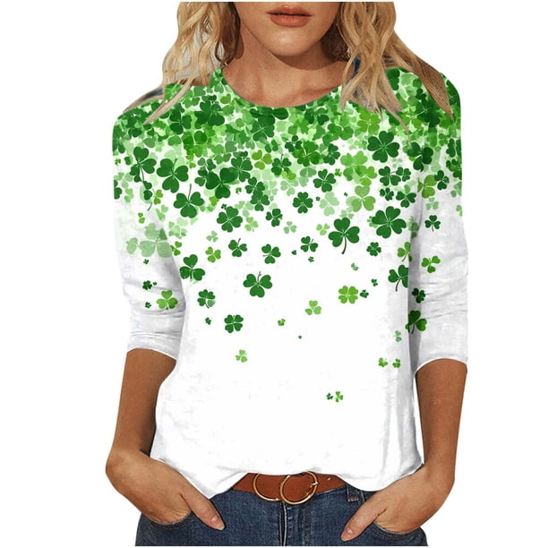 Mujeres 3/4 Manga Tops Y Blusas Impresas Cuello Redondo Suéter Camiseta Suave Casual Blusa para la Primavera