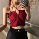 thumbnail image 2 of VISgogo Chaleco de color sólido a la moda para mujer Sexy Cross Hollow Exposed Navel Tie-up Halter Tops VISgogo moda, 2 of 3