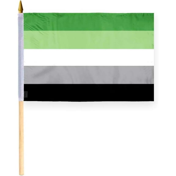 AGAS Aromantic Pride Stick Flag 12x18 inch Flag on a 24 inch Wooden Flag Stick - Sewn Edges Fade Resistant Polyester - Aro Handheld Stick Flag