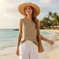 thumbnail image 4 of Cotton Linen Tank Tops for Women Summer Casual Comfy Sleeveless Linen Shirts Loose Lightweight Gauze Cami Khaki XL, 4 of 6