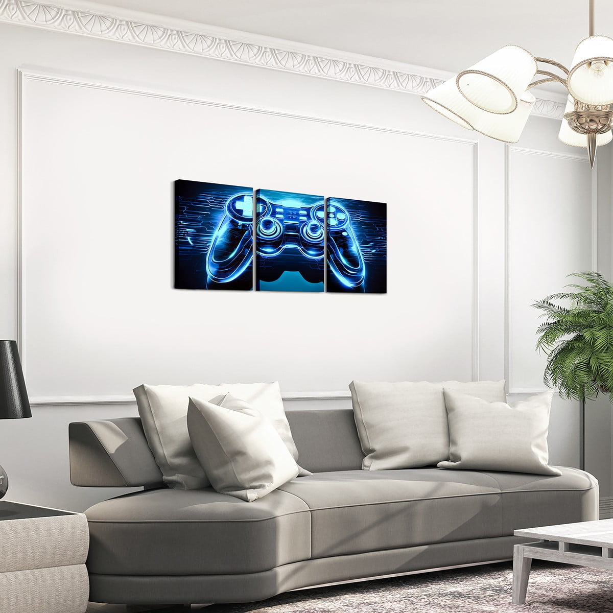 Erosebridal Gamer 3 Piece Canvas Wall Art for Living Room Bedroom 12"x16"x3pcs Gaming Office Wall Decorations Artwork Posters Modern Game Console Controller Bathroom Decor Blue Black