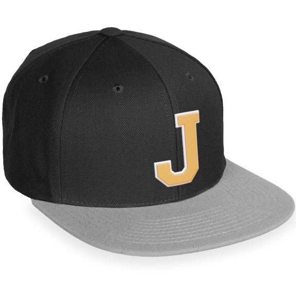 Daxton Classic Snapback White Neon Orange A to Z Letters Flat Bill Visor Cap-Black Grey Hat, Letter J