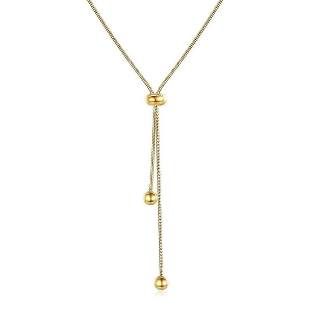 Plain golden handdrawn chain, 18K goldplated, soft snake chain with ball pendant, stainless steel, gold chain for women.