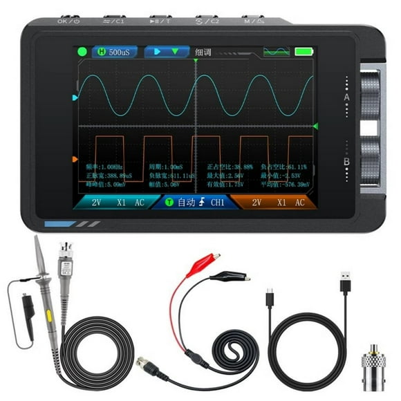 FNIRSI DS215H 2-in-1 Handheld Oscilloscope & Signal Generator: 50MHz Bandwidth, 250MS/s Sampling, Dual-Channel, 3.5" IPS Screen, 1500mAh Battery, 8-Language Support for Maintenance & R&D