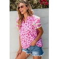 thumbnail image 4 of Women's Pink Floral V-Neck Ruffle Sleeve Blouse with Ric Rac Detail, 4 of 12