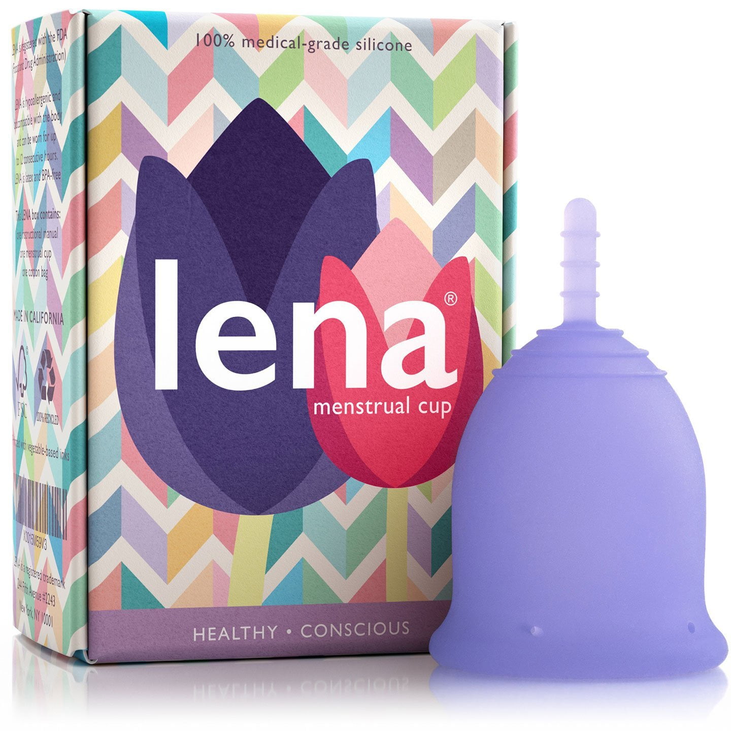 Lena Cup Copa Menstrual Made in California Alternativa a tampón y compresa/toalla Grande Morada Protección Femenina de Higiene 