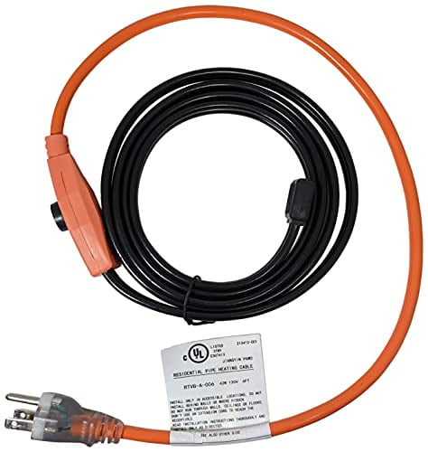 6 Foot Pipe Heating Cable, Turns On and Off Automatically using Built-in Thermostat, Protects Pipes from Freezing, 42W