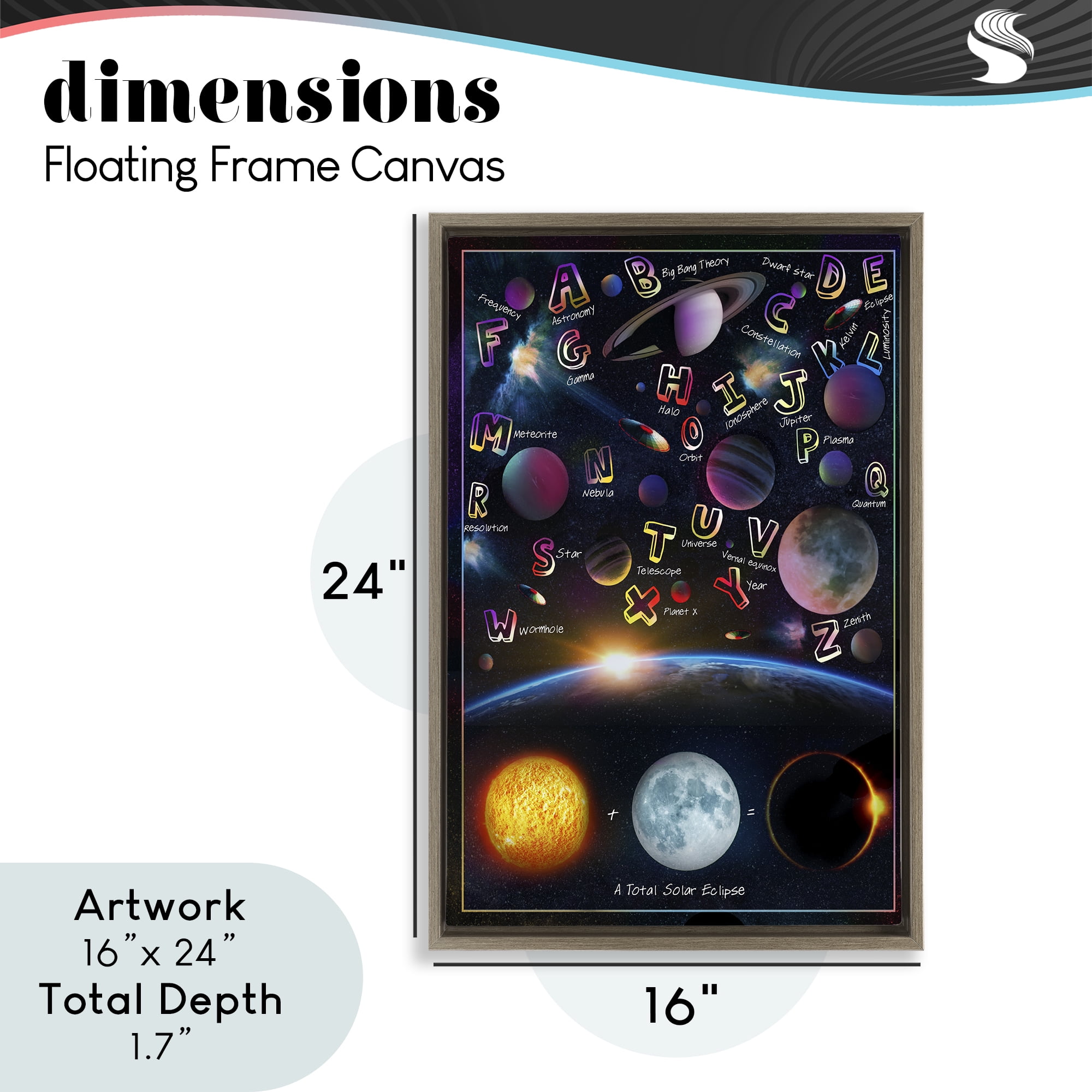Educational Astronomy Alphabet Brown Framed Floater Canvas Wall Art, design by Ali Chris