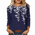 thumbnail image 2 of Uootdi Womens Tees Crew Neck Long Sleeve Floral Border Splice Pullover Tee for Women Loose Fit Soft Spring Boho Womens Tops, 2 of 7