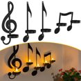 thumbnail image 1 of Candelabro de 2 piezas con nota musical, candelabro de pared con nota musical de color negro, candelabros de estilo vintage con nota musical de hierro, 1 of 8