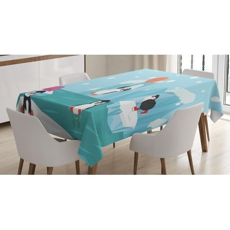 

North Pole Tablecloth Lovely Penguins on Ice Glaciers Cute Funny Animal Characters Print Rectangular Table Cover for Dining Room Kitchen 60 X 84 Pale Sky Blue Multicolor by Ambesonne