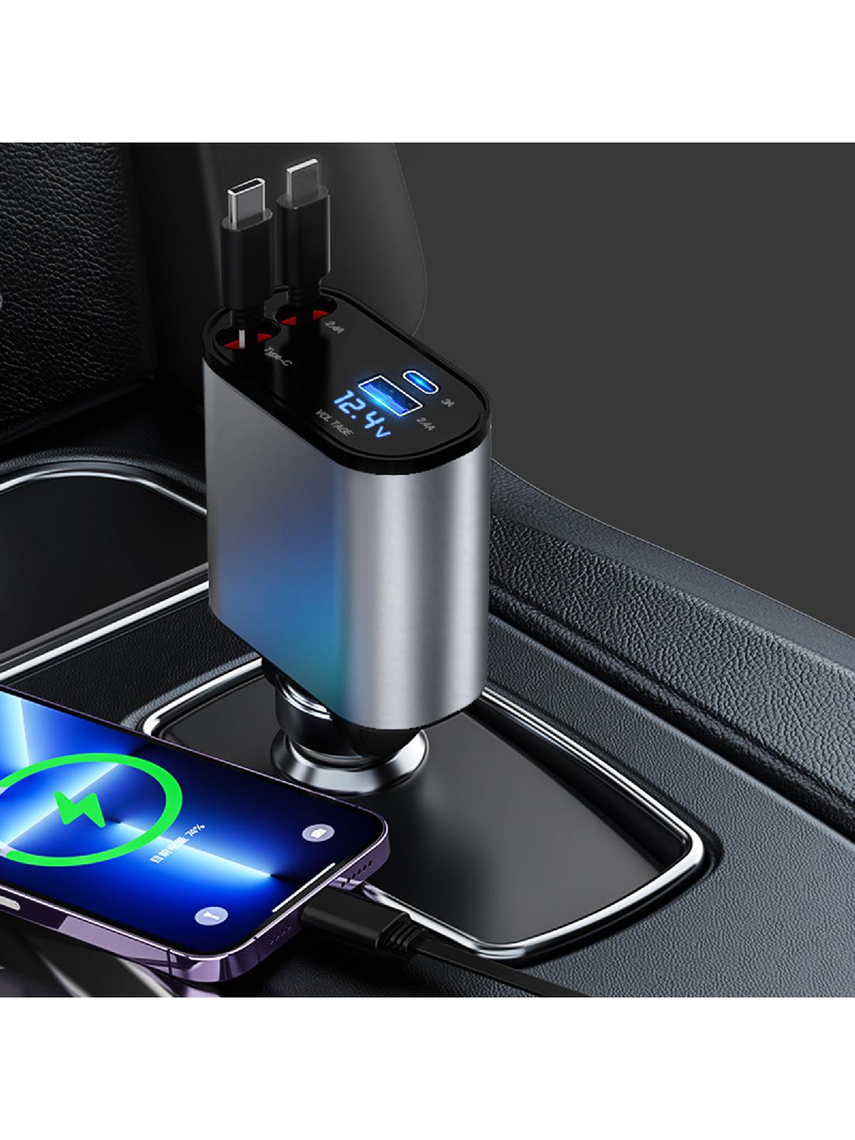 TypeC Universal Car Charger 2 USB C Ports Car Charger Adapter Retractable Cable Efficient Charging for Your Devices