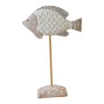 thumbnail image 1 of Escultura de pez de madera sobre soporte, decoración náutica, escritorio, dormitorio costero de playa, estilo rústico. Blanco, 1 of 6