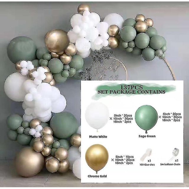 137 Uds conjunto de globos de látex de Color verde y blanco decoración de fiesta de cumpleaños y accesorios de boda_a LingWen 8390606074850