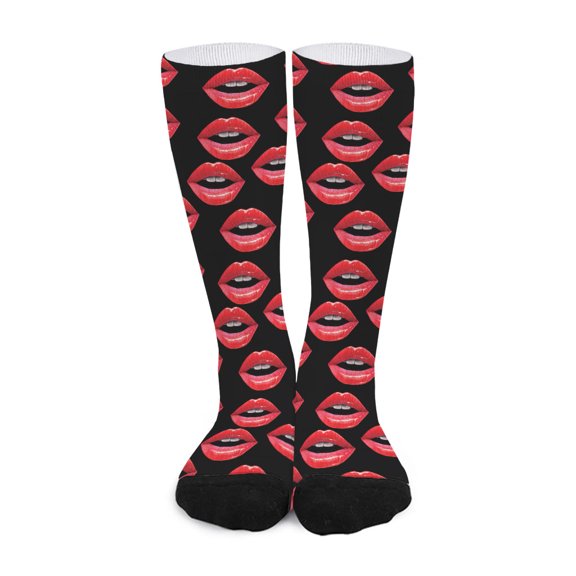DIQADILA Women'S Lips Pattern Print Long Socks