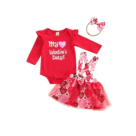 

Calsunbaby My First Valentines Day Newborn Baby Girl Cotton Bodysuit Tops Tutu Suspender Skirt Headband 3PCS Suit 6-12 Months