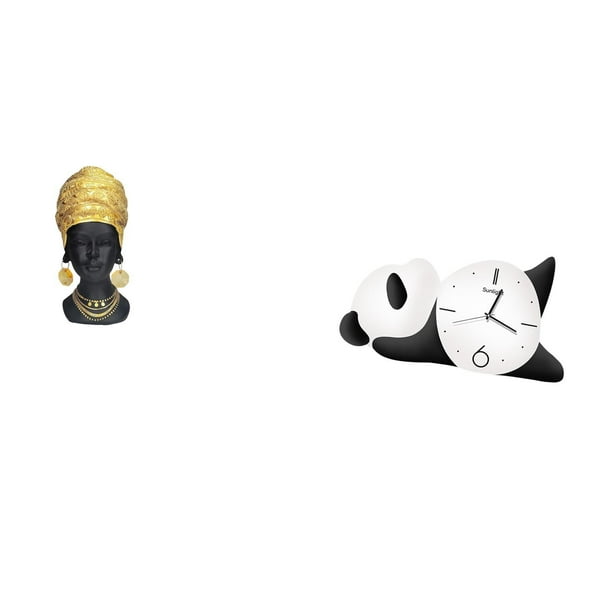 Estatua de mujer africana,Estante de oficina con estatua de mujer africana,Reloj de pared,Reloj de pared Panda Decoración del hogar Lindo Creativo,Reloj de pared con forma de panda,moderno y