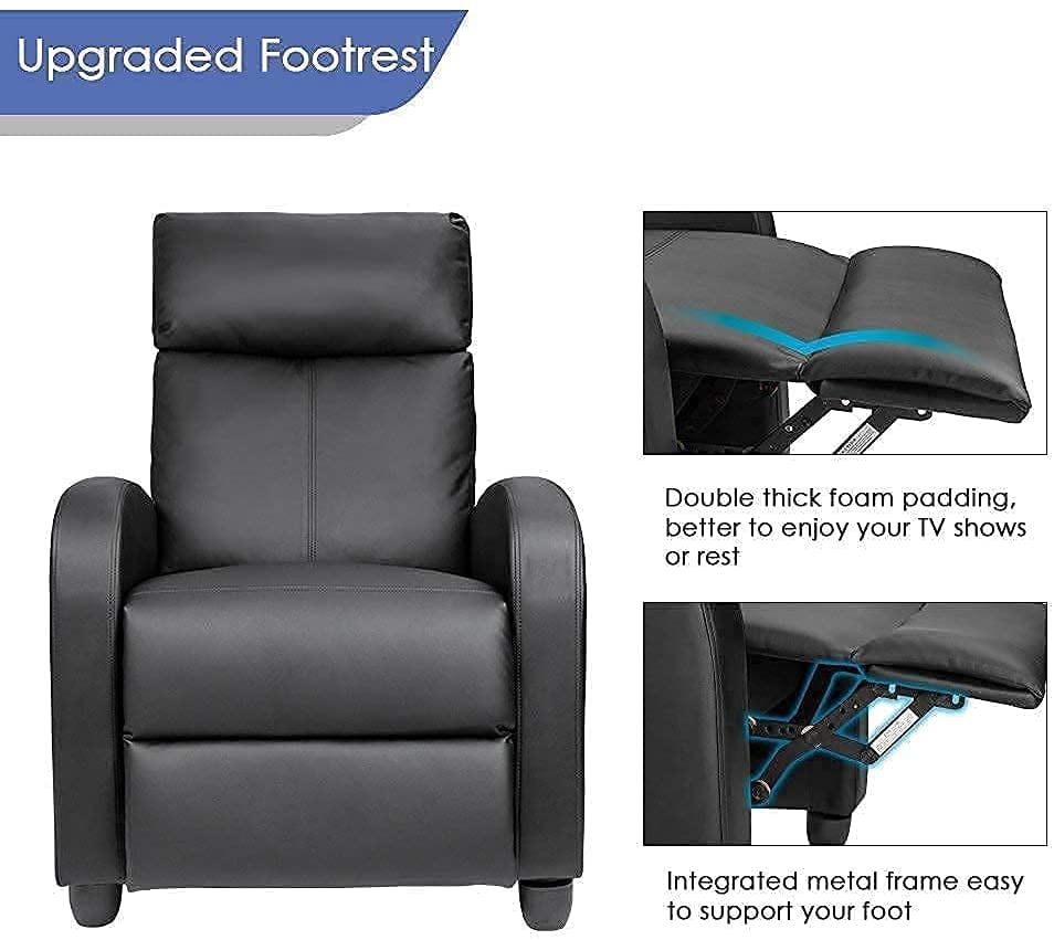 Lacoo Black PU Leather Single Sofa Recliner with Padded Seat and Backrest, Multi-Positions