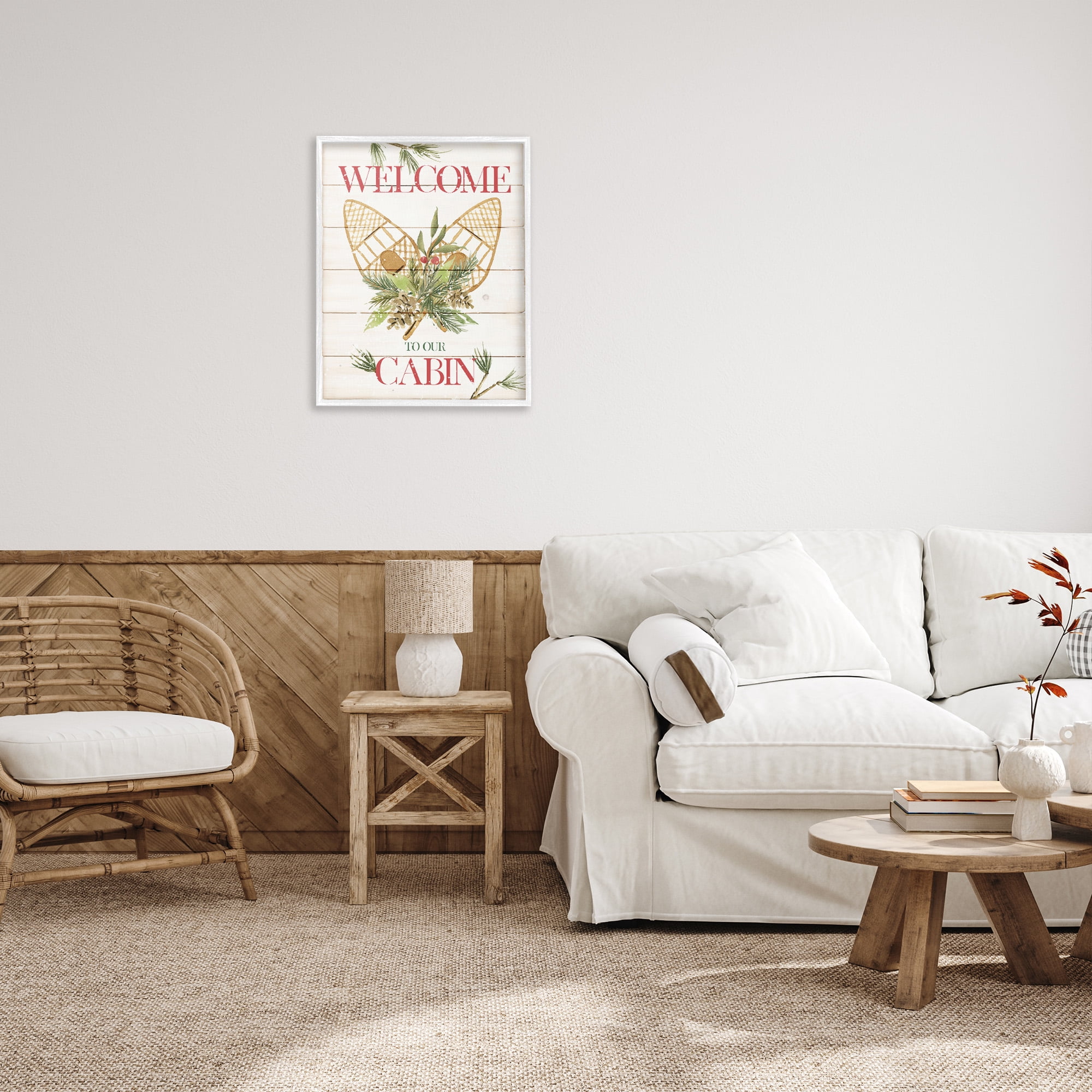 Stupell Industries Rustic Cabin Welcome Botanical & Floral Painting White Framed Art Print Wall Art, 24 x 30
