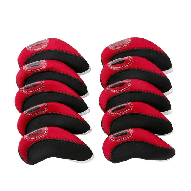10 Pcs Housses de Tête en Néoprène pour Golf en Fer, Housses de Tête de Club de Golf, Protecteur Cadeau pour Golfeur, Rouge
