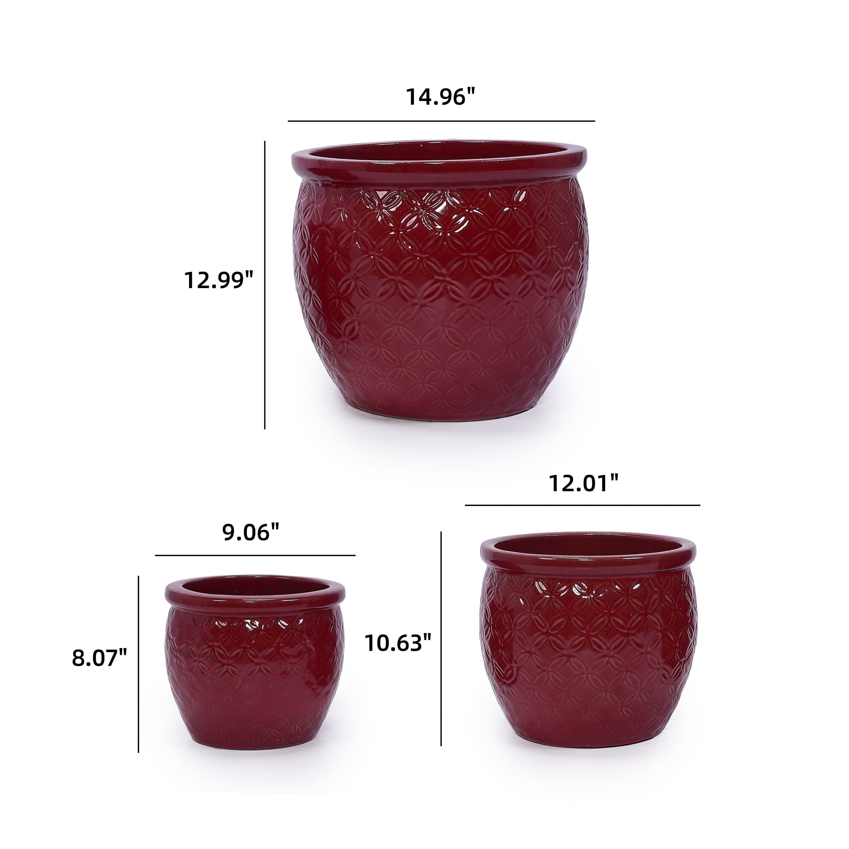 MAYEERTY 3 Pack Ceramic Plant Pots, Planter for Indoor Outdoor Patio, Garden, Red