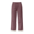 thumbnail image 5 of VEKDONE Women's Straight Trousers with Pockets High Waist Drawstring Loose Fit Anlke Pants Fashion Lace Trim Hem Long Pants Purple M, 5 of 5