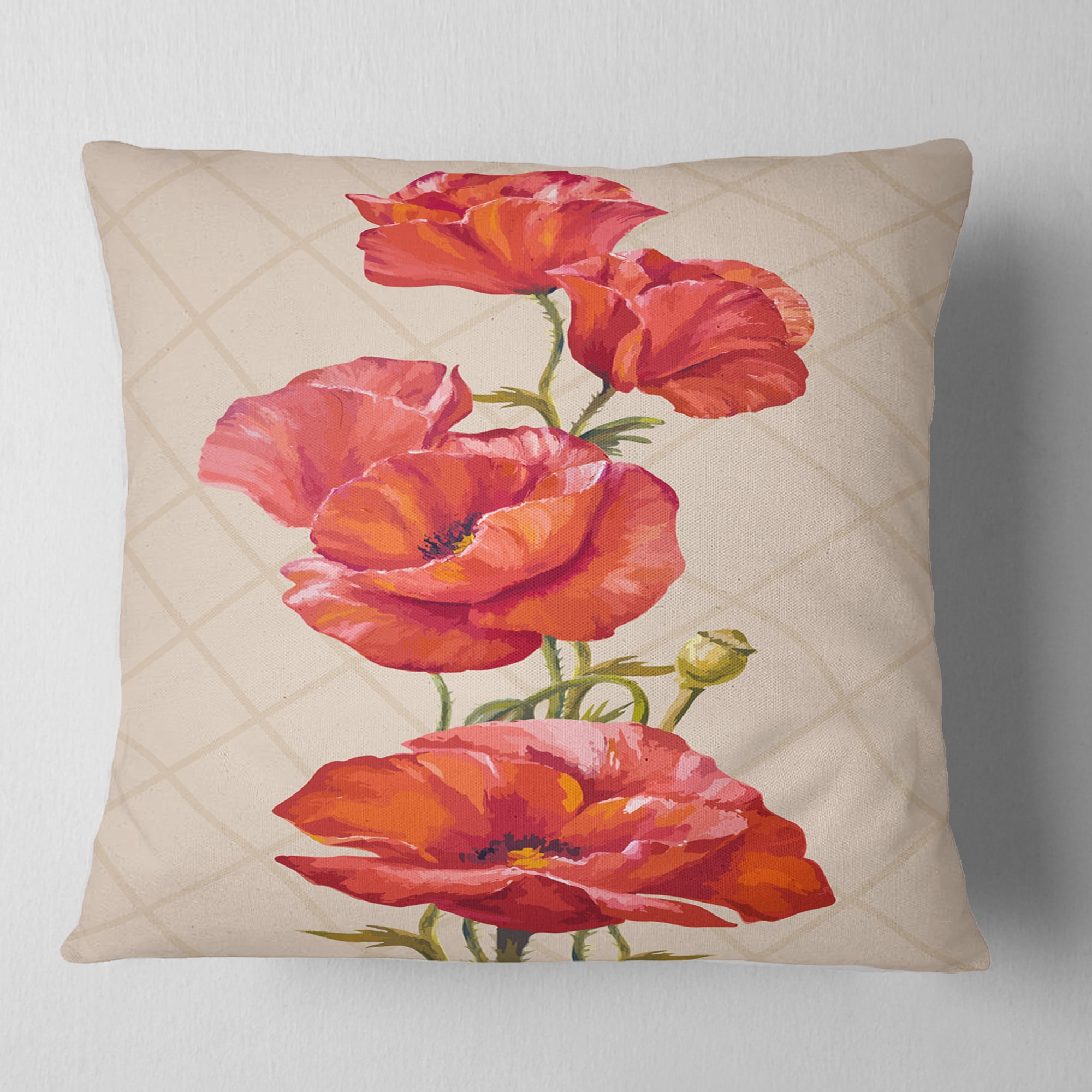 Designart Bunch of Poppies Vector Art - Floral Throw Pillow - 18x18