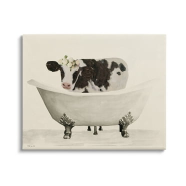 Stupell Industries Antique Bathtub Cow Animals & Insects Painting Gallery Wrapped Canvas Print Wall Art, 20 x 16