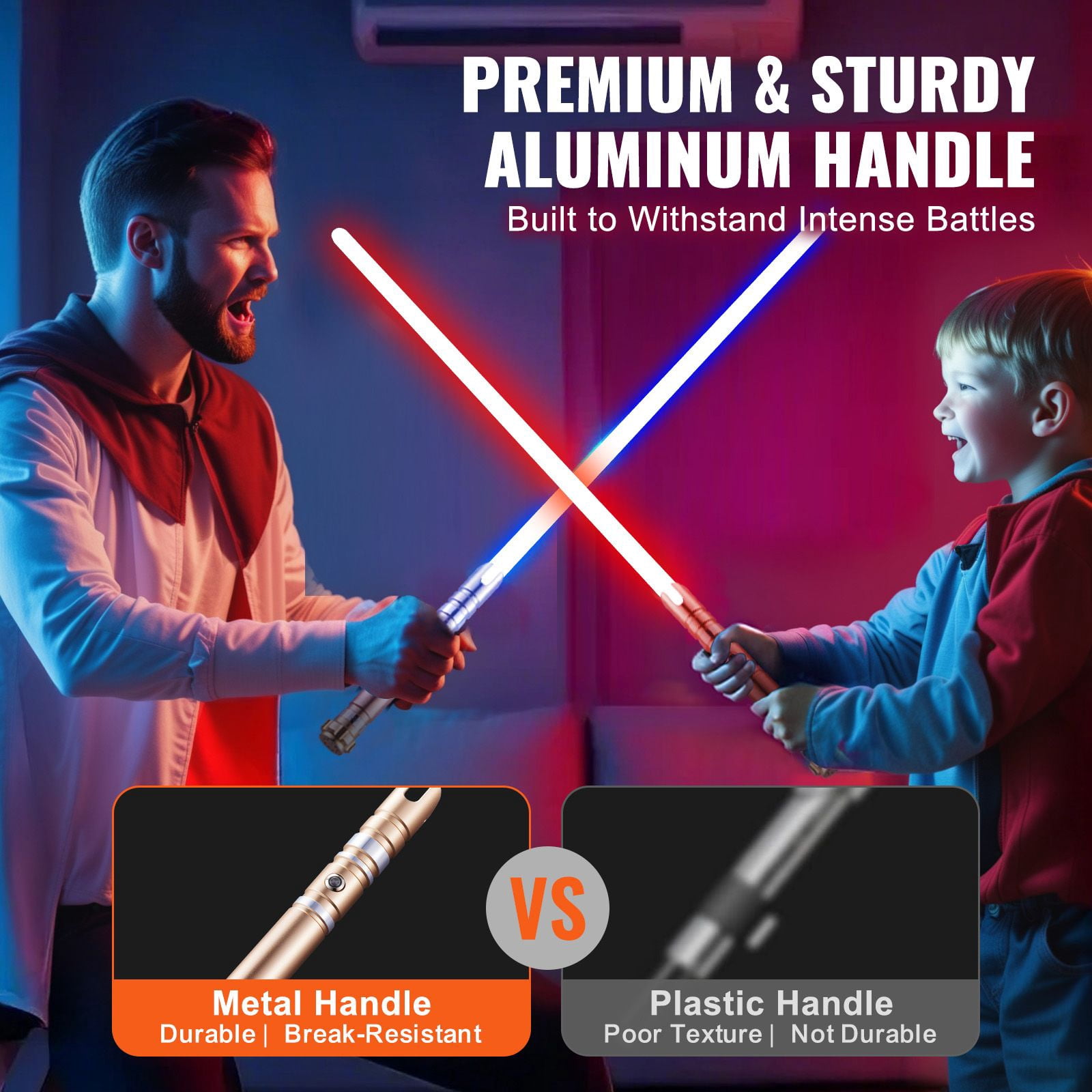 41" Rechargeable Light Sword Toy, 10.71" Handle Parent-Child Interactive, Light Up Saber for Kids Gift Party Cosplay Costume Play