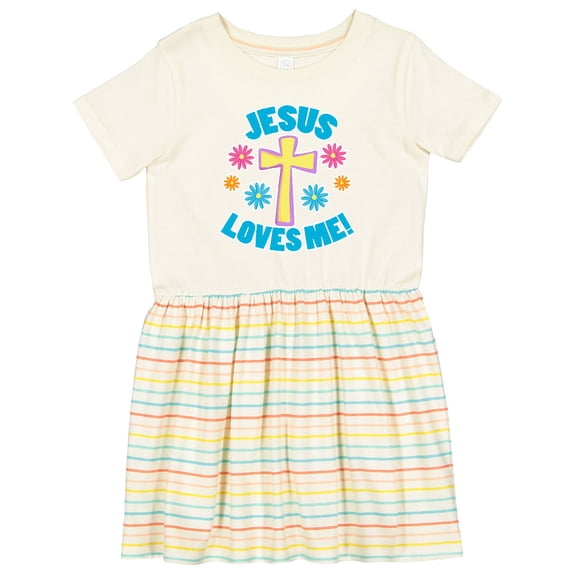 Inktastic Easter Jesus Loves Me with Cross and Flowers Girls Toddler Dress