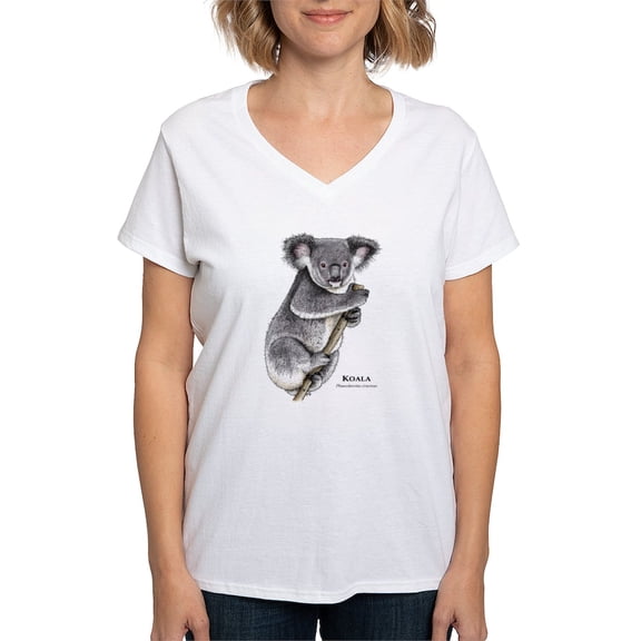 CafePress - Koala Women's V Neck T Shirt - Womens Cotton V-Neck T-shirt