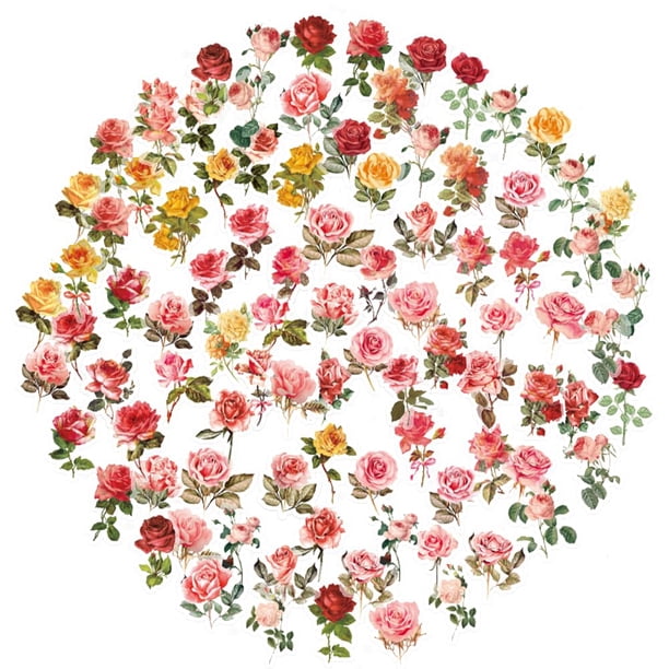 OBUJOPAL 100 stickers de rosas 5x5 cm estilo vintage para manualidades DIY