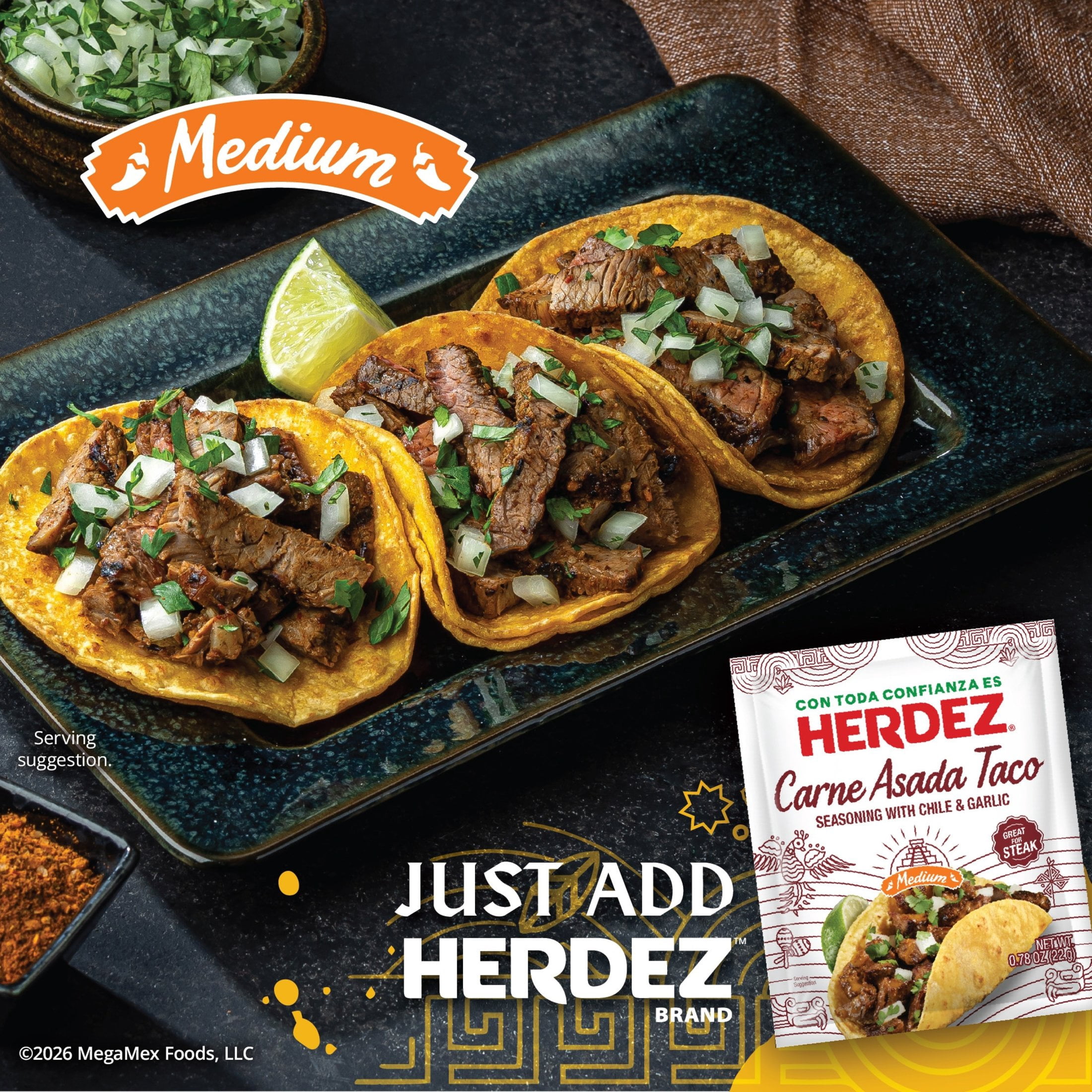 (2 pack) HERDEZ Carne Asada Taco Seasoning Medium, Taco Seasoning with Chile & Garlic, 0.78oz Packet