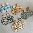 thumbnail image 2 of Colorful Flower Print Wood Round Geometric Statement Earrings Ethnic Jewelry, 2 of 8