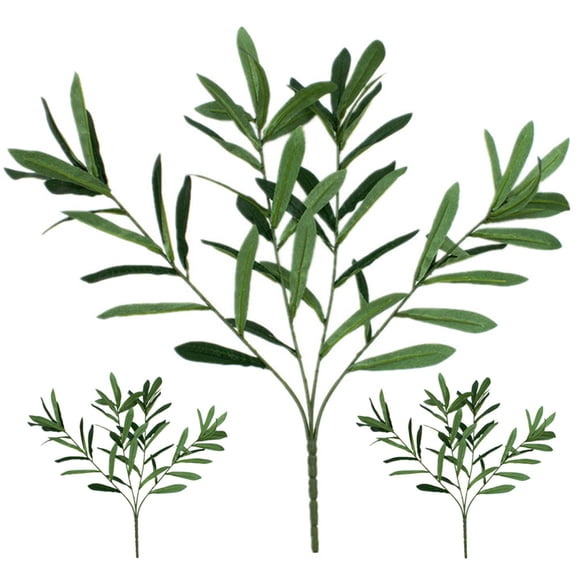 PAMINGONO 3Pcs Olive Branches Stems Artificial Green Leaves Decorative Plastic Plant for Home Decor