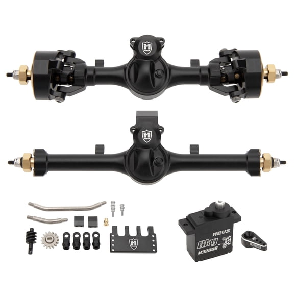 MEUS RACING Essieux ISO V2 SCX24 5mm avec CVD 3 Sections avec Servo et Klaxons de Servo pour Axial 1/24 SCX24 RC Crawler (Noir)