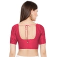 thumbnail image 3 of eloria Women's Art Silk Top Short Sleeve Blouse Deep Neck Top Sari Accessories Color: Pink | Size: 44, 3 of 5