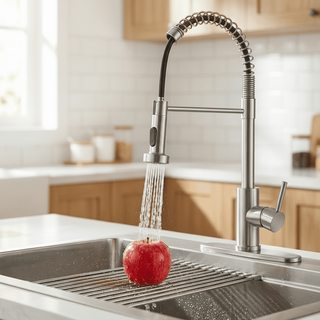 Kitchen Faucet with Pull Down Sprayer Industrial 1 Handle 1 Hole or 3 Hole Faucet for Farmhouse Camper Laundry Utility,Nickel