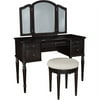 Classic Vanity with Tri-Fold Mirror and Bench, Espresso