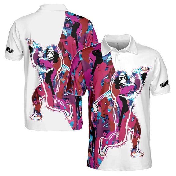 Custom Name Pink Bigfoot Golf Men's Polo Shirt S-5XL