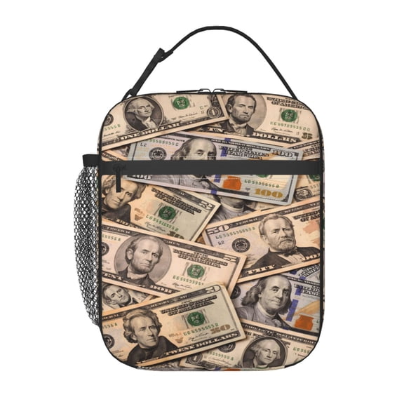 Money Lunch Bag Reusable Thermal Lunch Tote with Handle for Women and Men