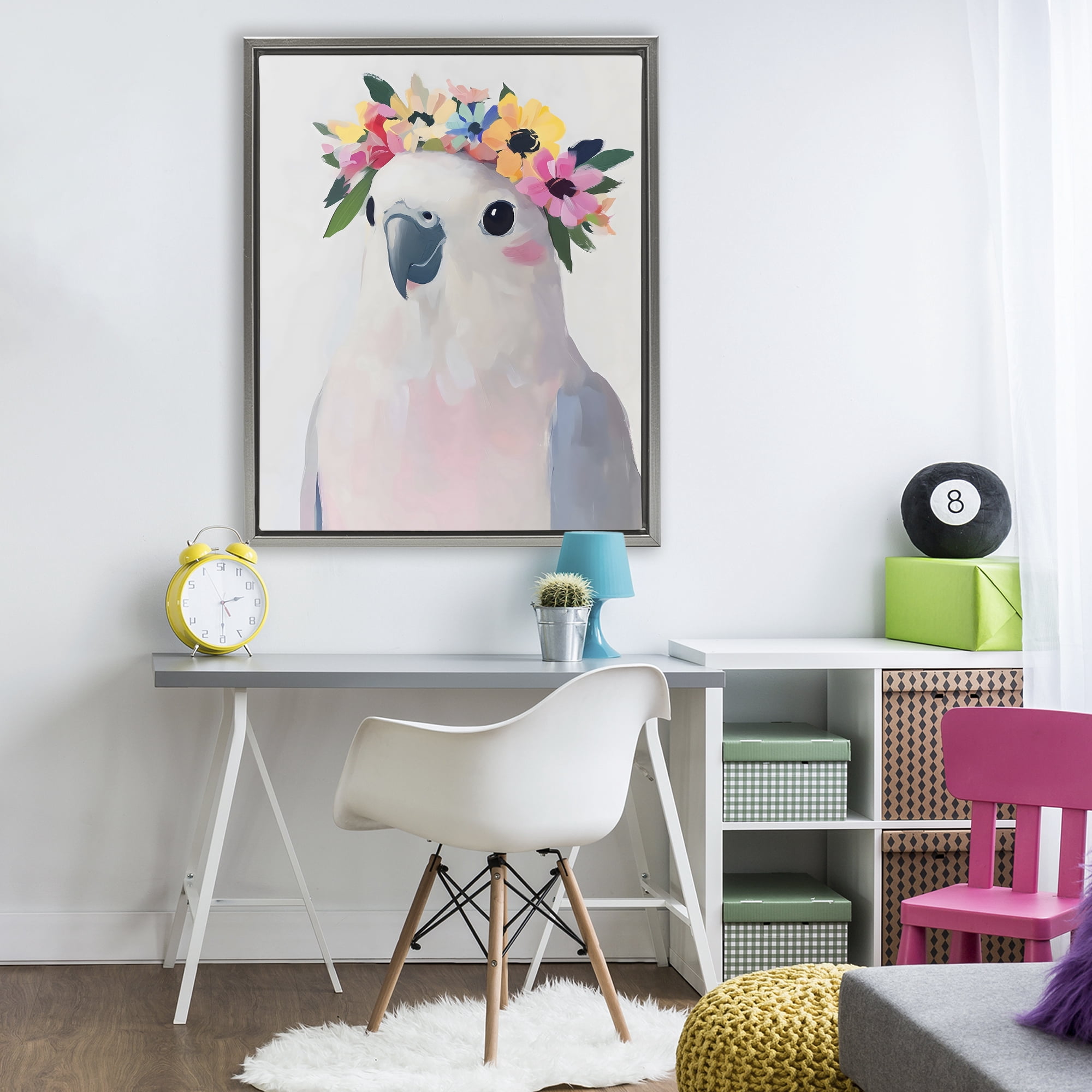 Stupell Industries Flower Crown Dove Gray Framed Floater Canvas Wall Art, design by The Prints Vibe