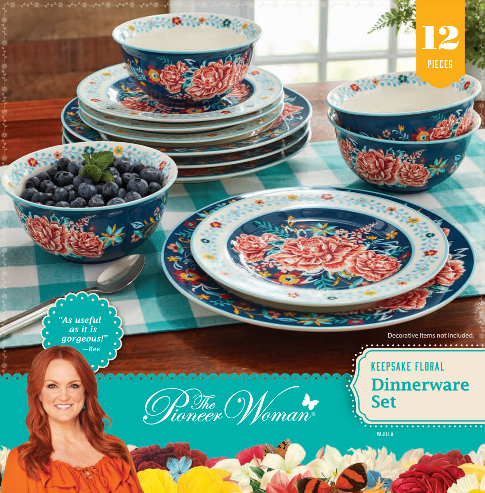 The Pioneer Woman Keepsake Floral 12-Piece Stoneware Dinnerware Set