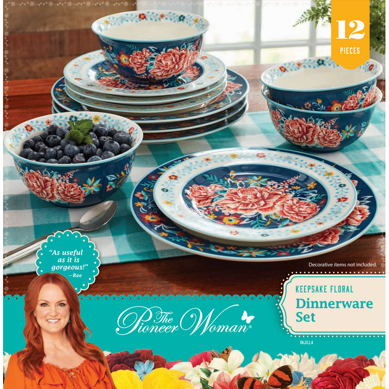 The Pioneer Woman PW43007796140CG Keepsake Floral 38-Piece Cookware Set,  Blue
