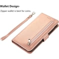 thumbnail image 4 of Wallet Case Compatible with iPhone 12/iPhone 12 Pro 6.1 inch 2020, 5 Card Slots Magnetic Closure Zipper Pocket Handbag PU Leather Flip Case with Wrist Strap TPU Kickstand Cover - Rose Gold, 4 of 16