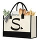 thumbnail image 1 of shenee Bolsa de lona con inicial, bolsa de yute de playa personalizada, regalo para mujeres, vacaciones, amigos, regalo de cumpleaños, playa, boda (letra M), 1 of 5